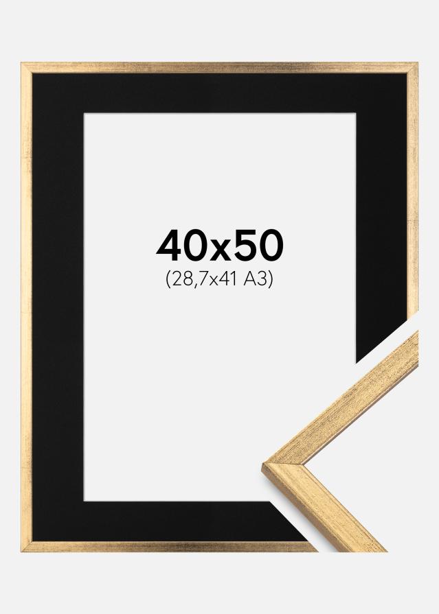 Ram med passepartou Fotolijst Galant Goud 40x50 cm - Passe-partout Zwart 29,7x42 cm (A3)