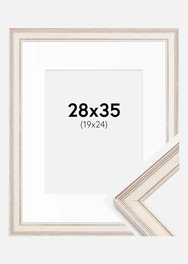 Ram med passepartou Fotolijst Shabby Chic Wit 28x35 cm - Passe-partout Wit 20x25 cm