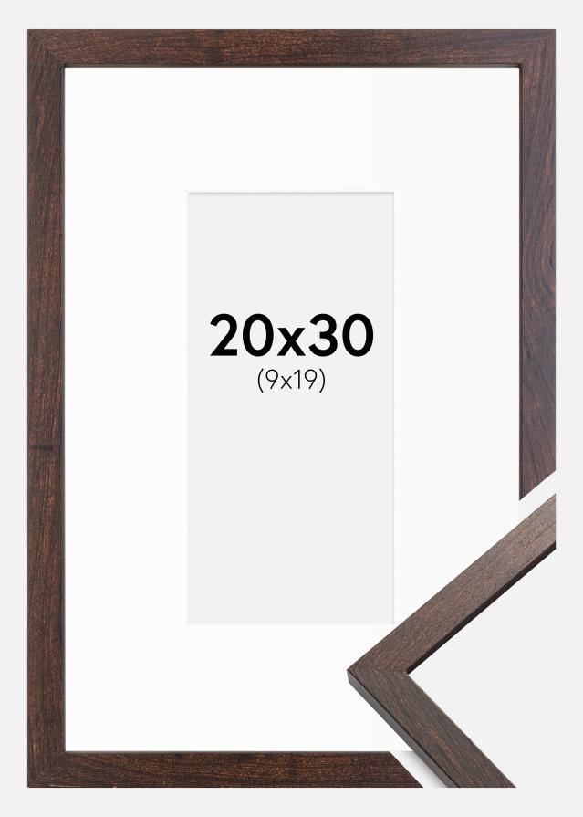 Ram med passepartou Fotolijst Trendy Walnoot 20x30 cm - Passe-partout Wit 10x20 cm