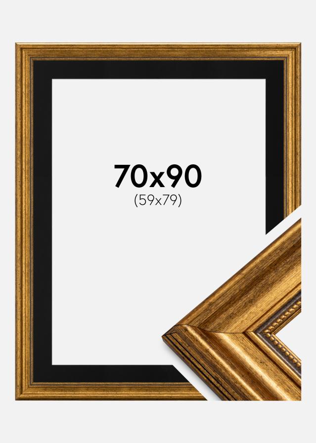 Ram med passepartou Fotolijst Rokoko Goud 70x90 cm - Passe-partout Zwart 60x80 cm