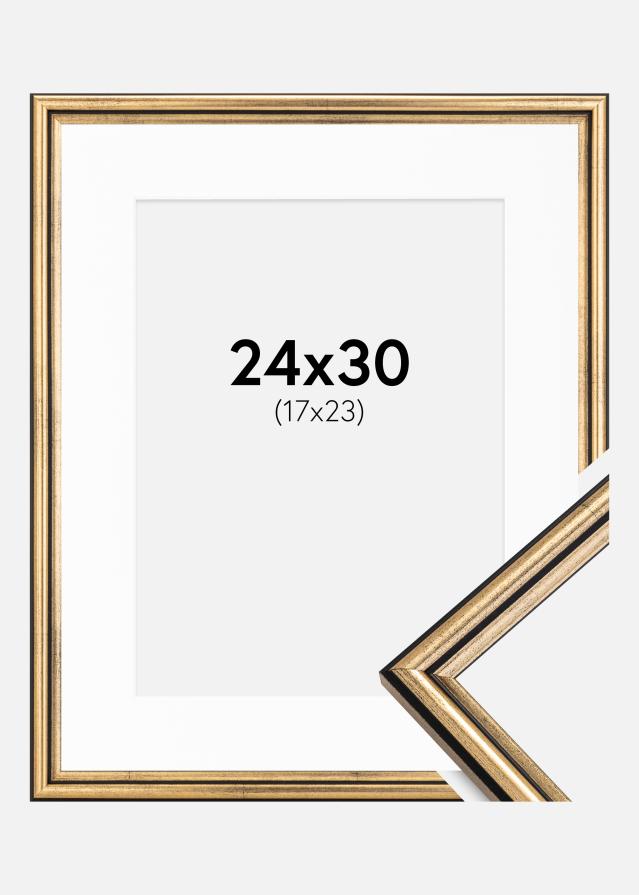 Ram med passepartou Fotolijst Horndal Goud 24x30 cm - Passe-partout Wit 18x24 cm