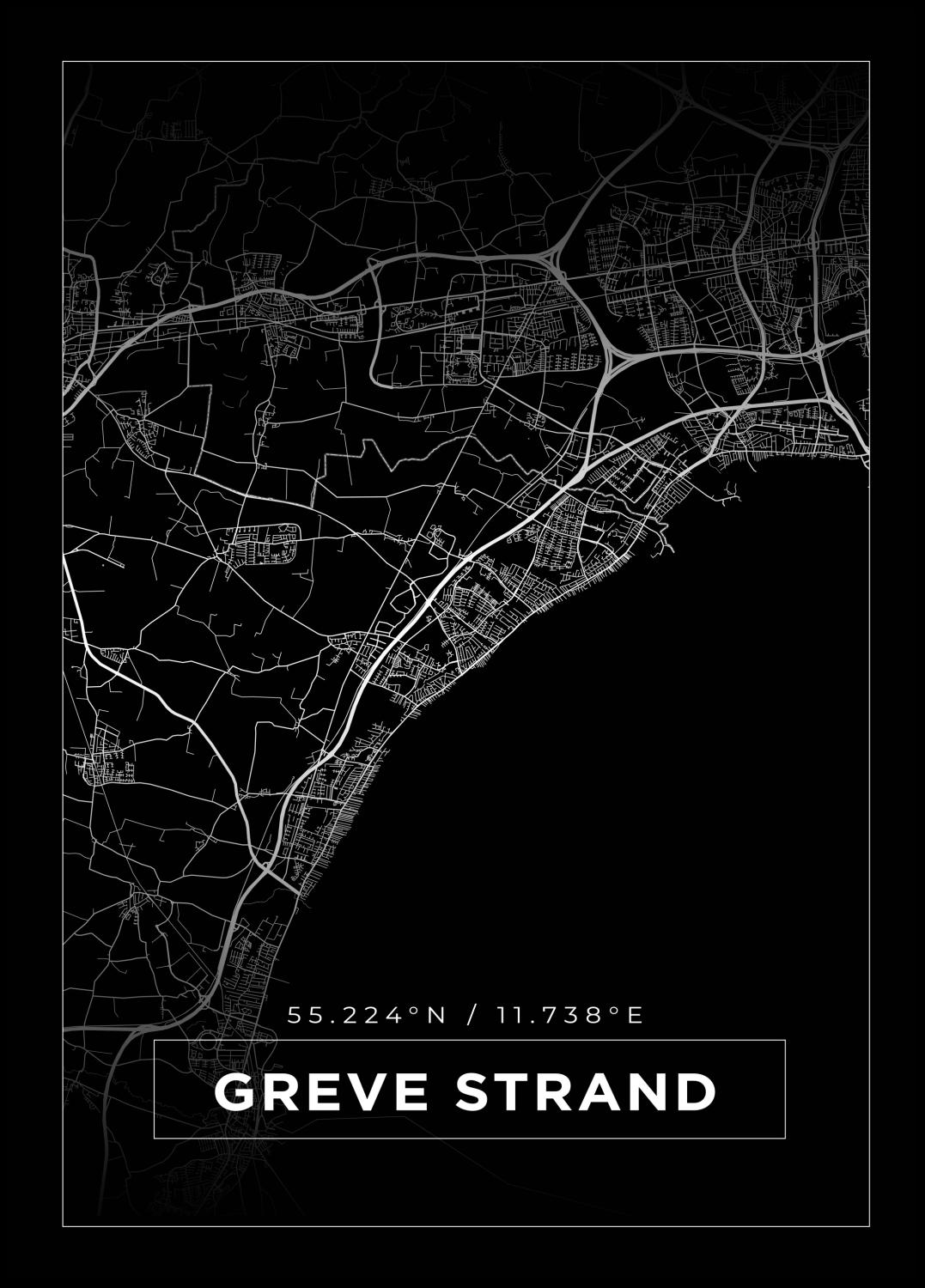 Product Image for Map - Greve Strand - Black Poster (21x29,7 cm (A4))