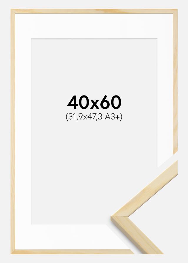 Ram med passepartou Fotolijst Galant Grenen 40x60 cm - Passe-partout Wit 32,9x48,3 cm (A3+)