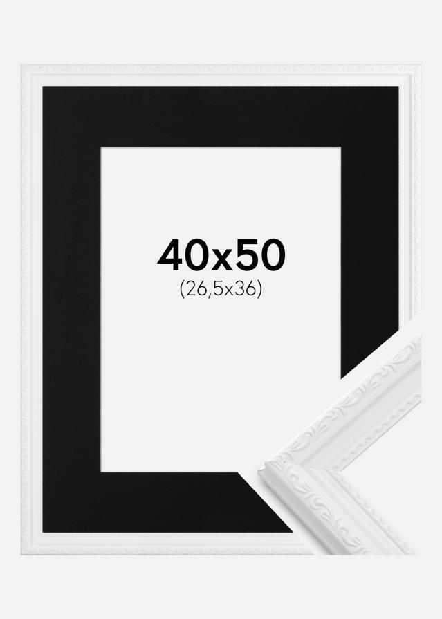 Ram med passepartou Fotolijst Abisko Wit 40x50 cm - Passe-partout Zwart 27,5x37 cm