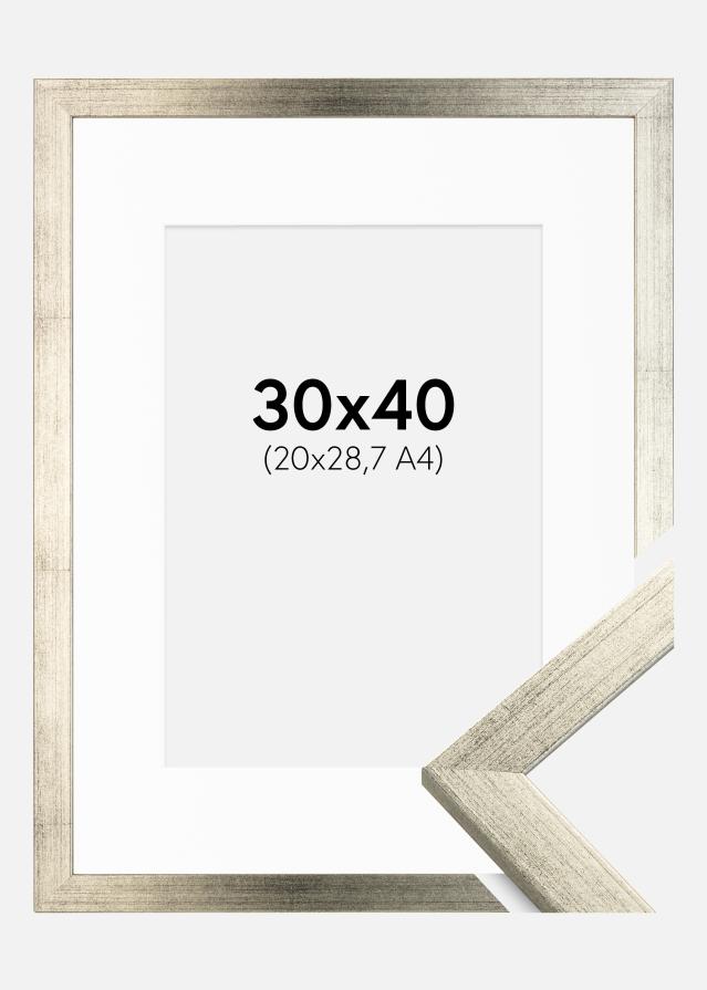Ram med passepartou Fotolijst Stilren Zilver 30x40 cm - Passe-partout Wit 21x29,7 cm (A4)