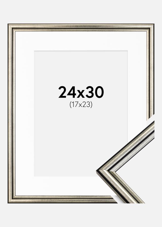 Ram med passepartou Fotolijst Horndal Zilver 24x30 cm - Passe-partout Wit 18x24 cm