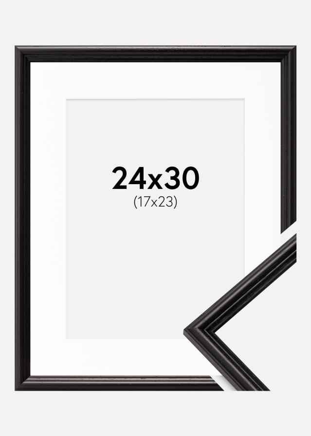 Ram med passepartou Fotolijst Horndal Zwart 24x30 cm - Passe-partout Wit 18x24 cm