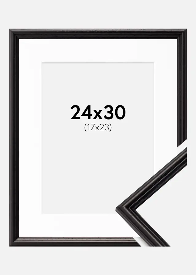 Ram med passepartou Fotolijst Horndal Zwart 24x30 cm - Passe-partout Wit 18x24 cm