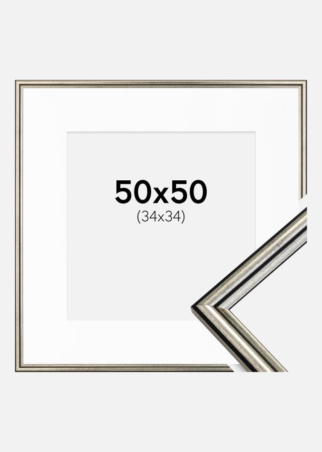 Ram med passepartou Fotolijst Horndal Zilver 50x50 cm - Passe-partout Wit 35x35 cm