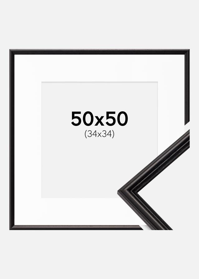 Ram med passepartou Fotolijst Horndal Zwart 50x50 cm - Passe-partout Wit 35x35 cm