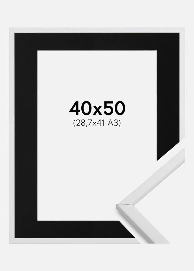 Ram med passepartou Fotolijst Galant Wit 40x50 cm - Passe-partout Zwart 29,7x42 cm (A3)
