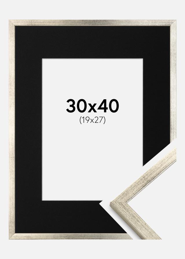 Ram med passepartou Fotolijst Galant Zilver 30x40 cm - Passe-partout Zwart 20x28 cm