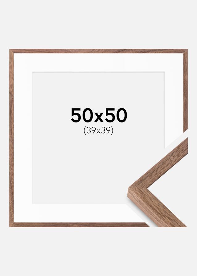 Ram med passepartou Fotolijst Soul Walnut Veneer 50x50 cm - Passe-partout Wit 40x40 cm