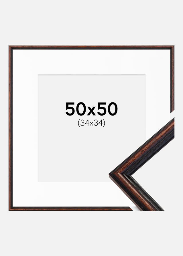 Ram med passepartou Fotolijst Horndal Walnoot 50x50 cm - Passe-partout Wit 35x35 cm