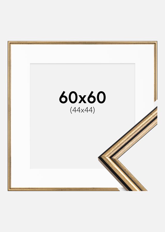 Ram med passepartou Fotolijst Horndal Goud 60x60 cm - Passe-partout Wit 45x45 cm