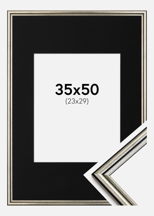 Ram med passepartou Fotolijst Horndal Zilver 35x50 cm - Passe-partout Zwart 24x30 cm