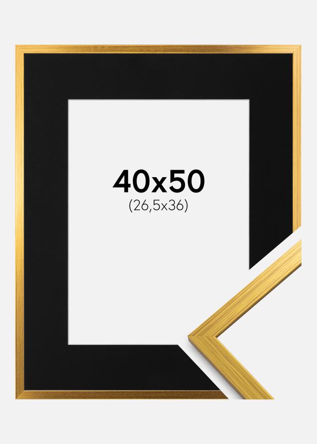 Ram med passepartou Fotolijst Edsbyn Goud 40x50 cm - Passe-partout Zwart 27,5x37 cm