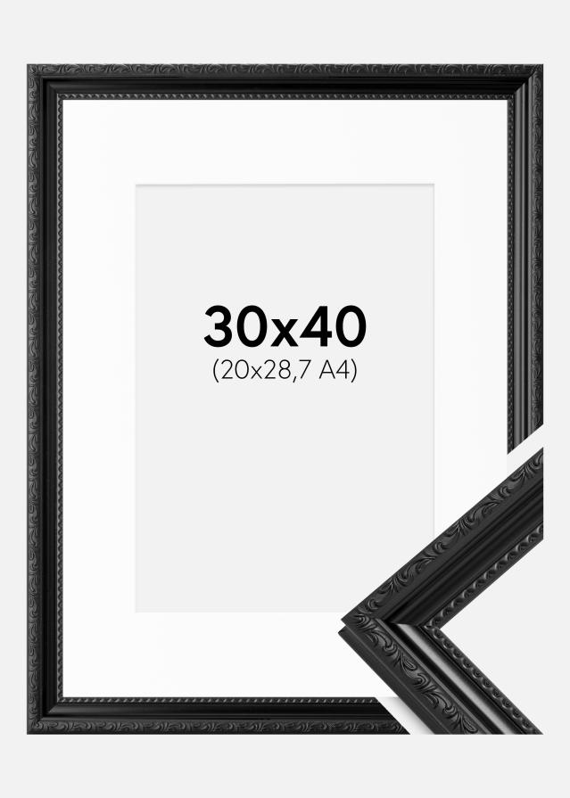 Ram med passepartou Fotolijst Abisko Zwart 30x40 cm - Passe-partout Wit 21x29,7 cm (A4)