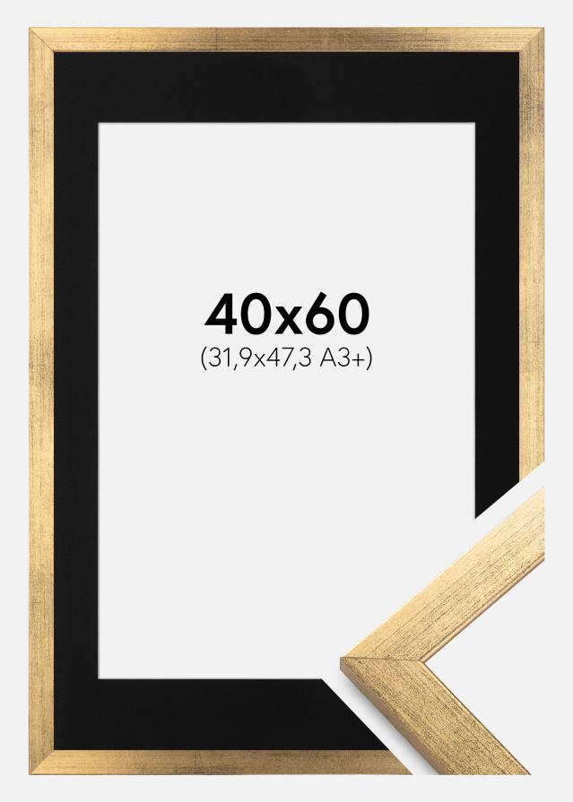 Ram med passepartou Fotolijst Stilren Goud 40x60 cm - Passe-partout Zwart 32,9x48,3 cm (A3+)