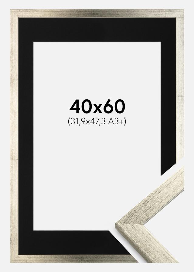 Ram med passepartou Fotolijst Stilren Zilver 40x60 cm - Passe-partout Zwart 32,9x48,3 cm (A3+)