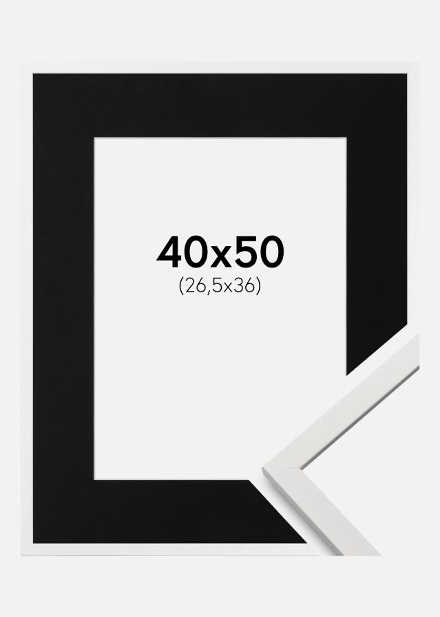 Ram med passepartou Fotolijst Edsbyn Wit 40x50 cm - Passe-partout Zwart 27,5x37 cm