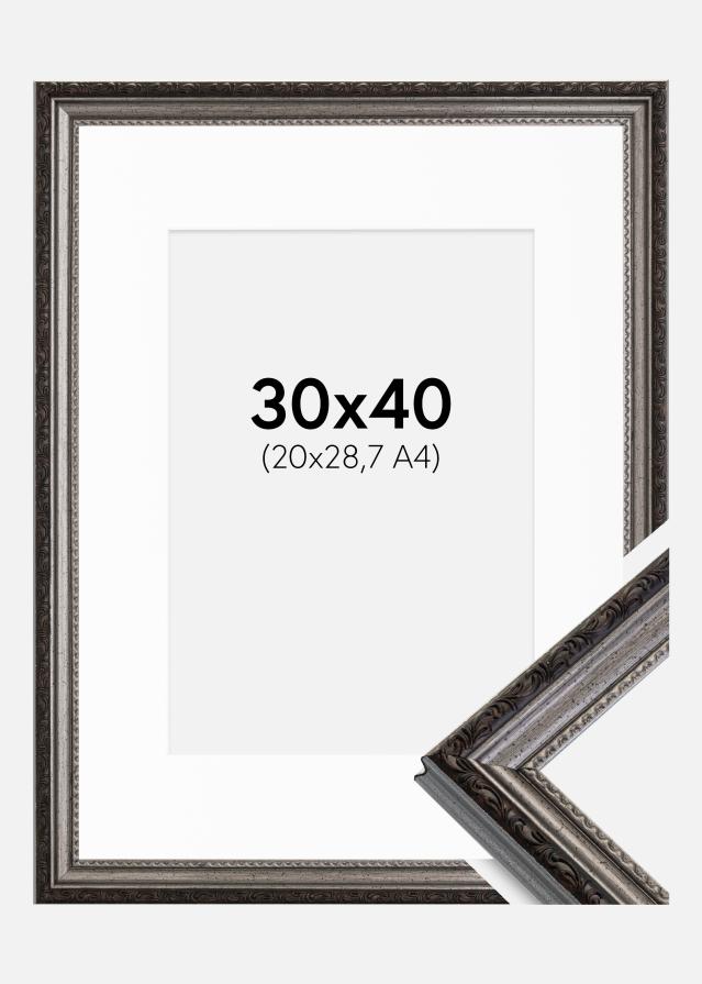 Ram med passepartou Fotolijst Abisko Zilver 30x40 cm - Passe-partout Wit 21x29,7 cm (A4)