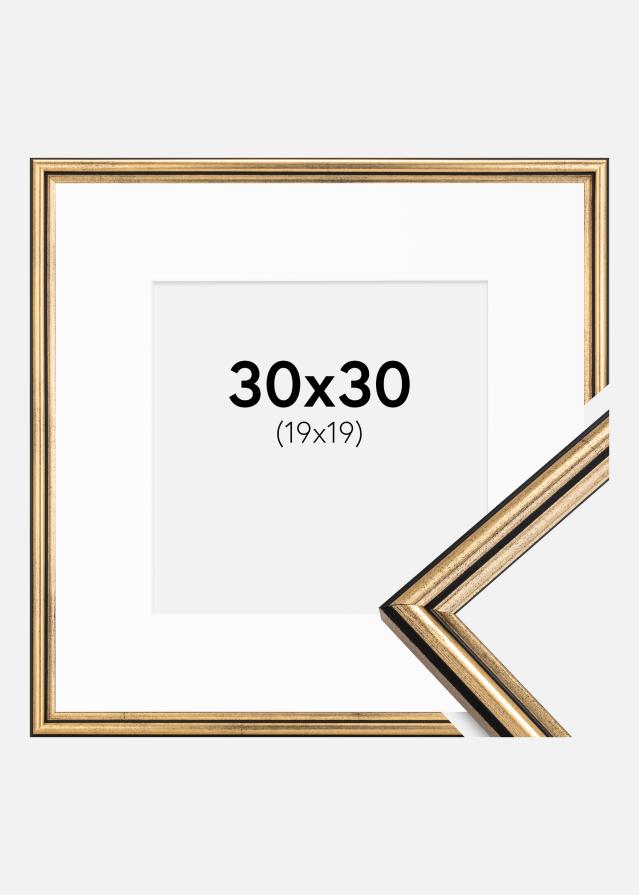 Ram med passepartou Fotolijst Horndal Goud 30x30 cm - Passe-partout Wit 20x20 cm