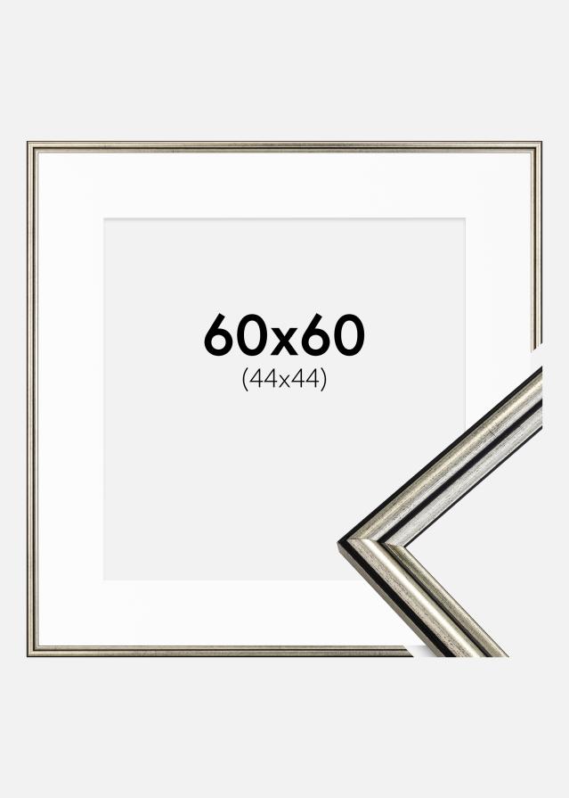 Ram med passepartou Fotolijst Horndal Zilver 60x60 cm - Passe-partout Wit 45x45 cm