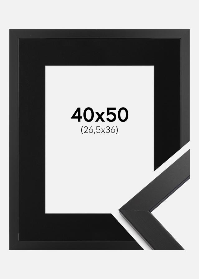Ram med passepartou Fotolijst Black Wood 40x50 cm - Passe-partout Zwart 27,5x37 cm