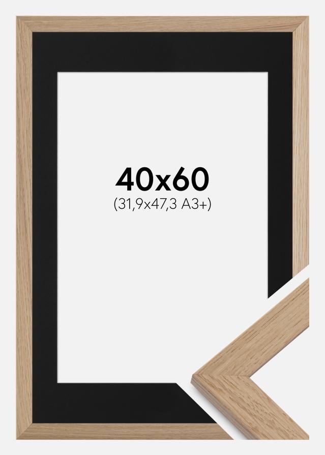 Ram med passepartou Fotolijst Trendline Eiken 40x60 cm - Passe-partout Zwart 32,9x48,3 cm (A3+)