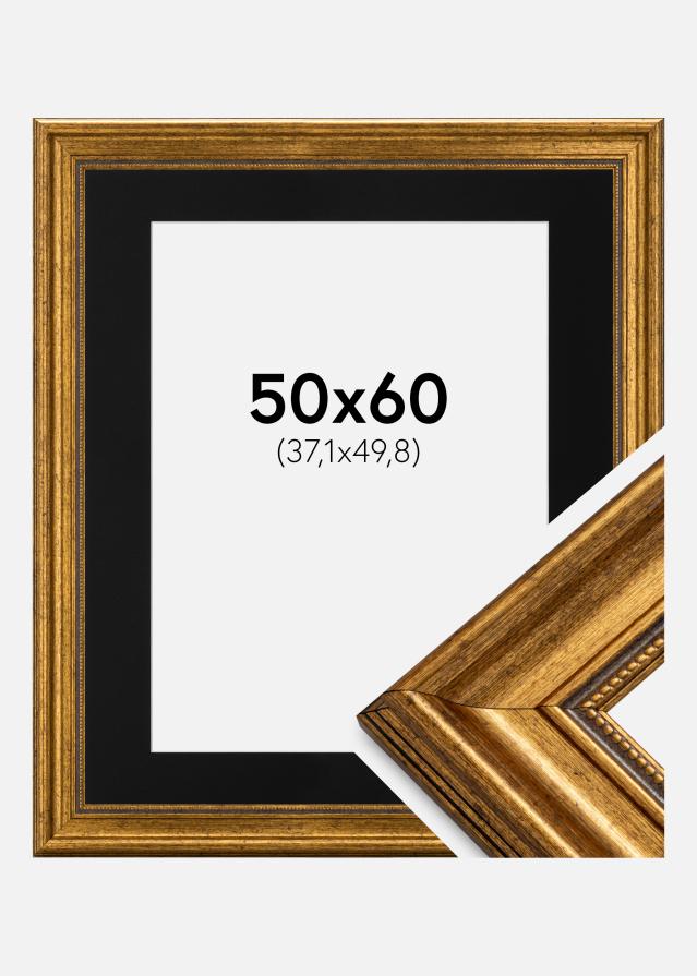 Ram med passepartou Fotolijst Rokoko Goud 50x60 cm - Passe-partout Zwart 15x20 inches