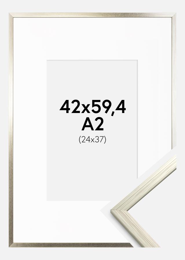 Ram med passepartou Fotolijst Edsbyn Zilver 42x59,4 cm (A2) - Passe-partout Wit 25x38 cm