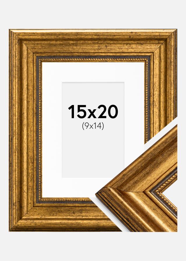 Ram med passepartou Fotolijst Rokoko Goud 15x20 cm - Passe-partout Wit 10x15 cm