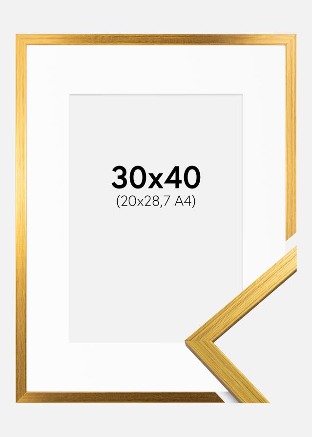 Ram med passepartou Fotolijst Edsbyn Goud 30x40 cm - Passe-partout Wit 21x29,7 cm (A4)