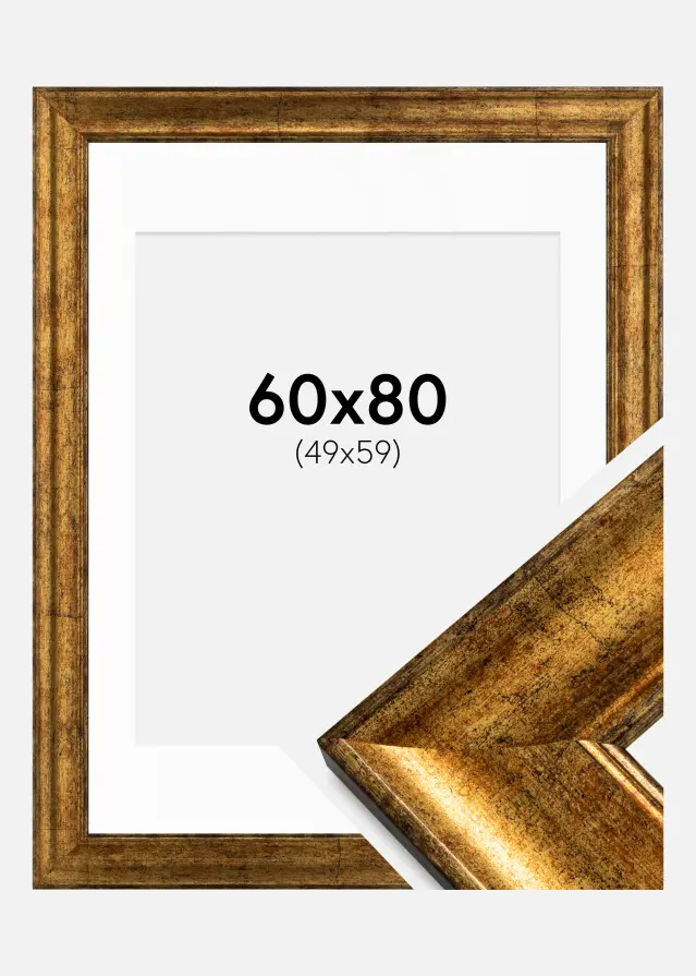 Ram med passepartou Fotolijst Saltsjöbaden Goud 60x80 cm - Passe-partout Wit 50x60 cm