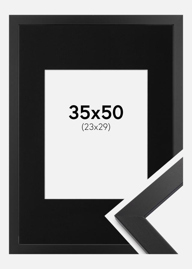 Ram med passepartou Fotolijst Black Wood 35x50 cm - Passe-partout Zwart 24x30 cm