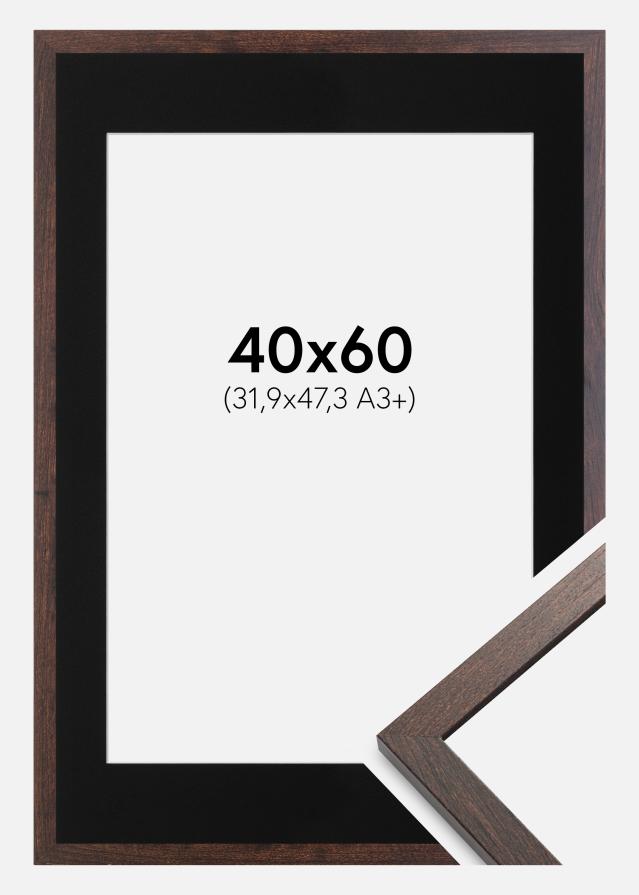 Ram med passepartou Fotolijst Trendy Walnoot 40x60 cm - Passe-partout Zwart 32,9x48,3 cm (A3+)