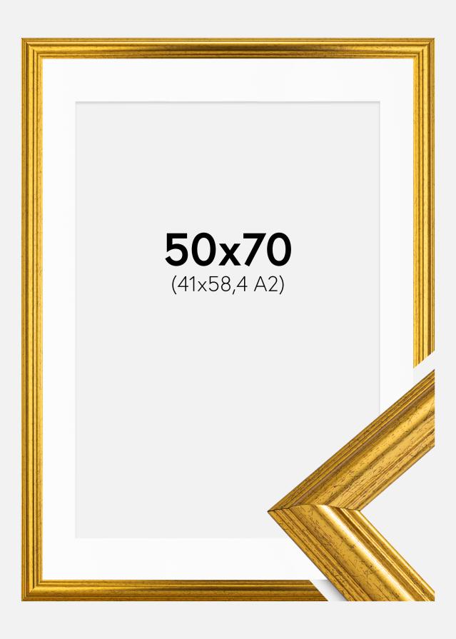 Ram med passepartou Fotolijst Västkusten Goud 50x70 cm - Passe-partout Wit 42x59,4 cm (A2)