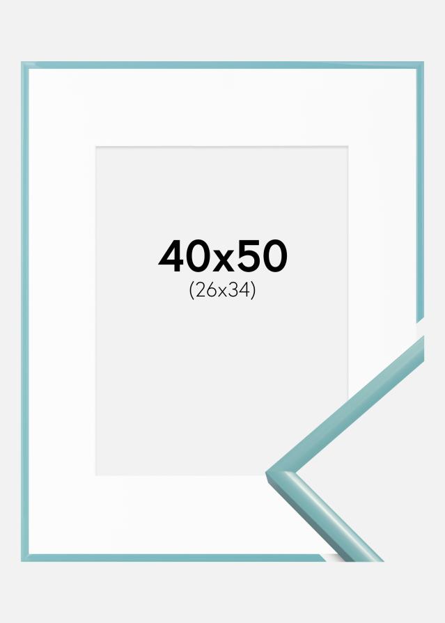 Ram med passepartou Fotolijst New Lifestyle Turquoise 40x50 cm - Passe-partout Wit 27x35 cm