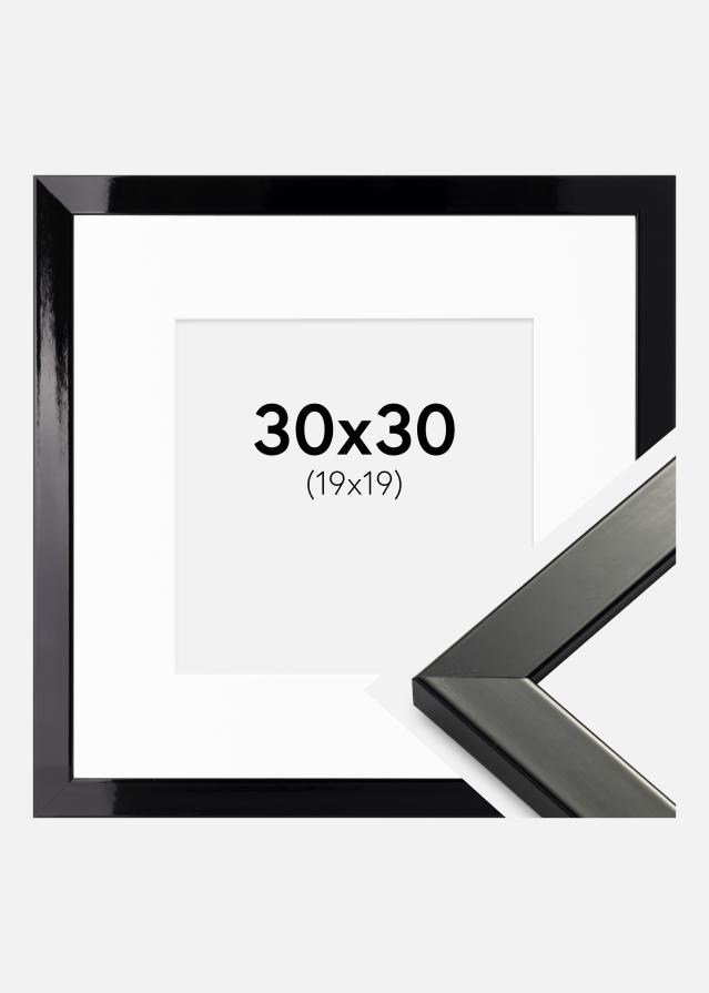 Ram med passepartou Fotolijst Uppsala Zwart Hoogglans 30x30 cm - Passe-partout Wit 20x20 cm