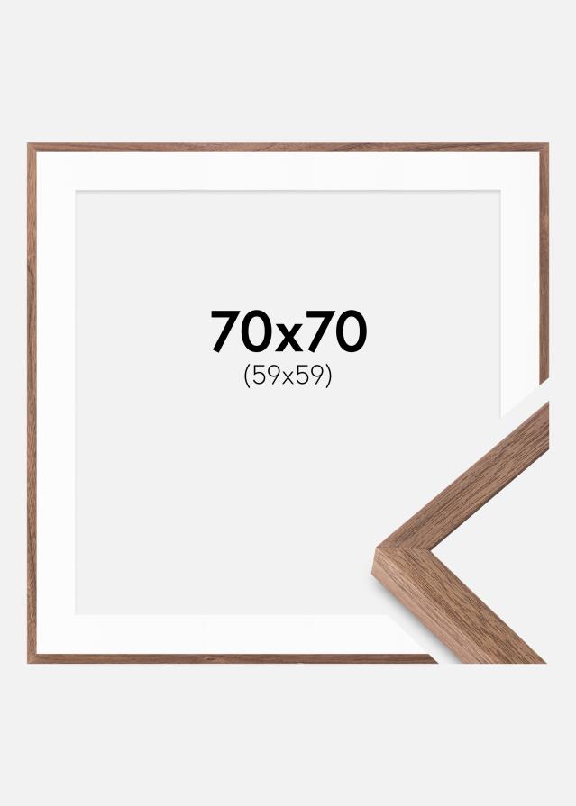 Ram med passepartou Fotolijst Soul Walnut Veneer 70x70 cm - Passe-partout Wit 60x60 cm