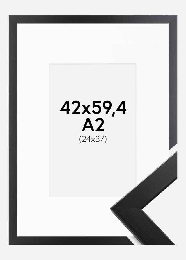 Ram med passepartou Fotolijst Trendline Zwart 42x59,4 cm (A2) - Passe-partout Wit 25x38 cm