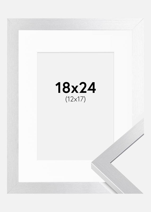 Ram med passepartou Fotolijst Selection Zilver 18x24 cm - Passe-partout Wit 13x18 cm