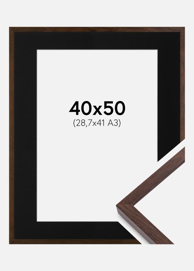 Ram med passepartou Fotolijst E-Line Walnoot 40x50 cm - Passe-partout Zwart 29,7x42 cm (A3)