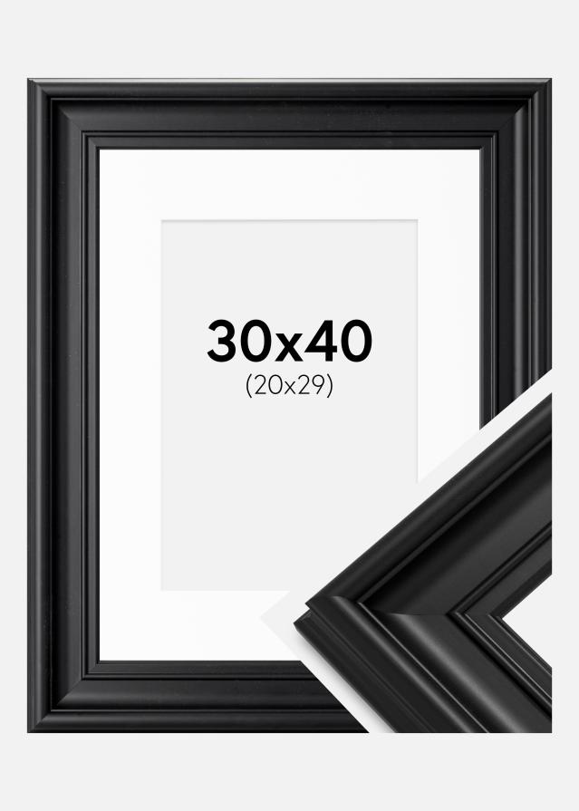 Ram med passepartou Fotolijst Mora Premium Zwart 30x40 cm - Passe-partout Wit 21x30 cm