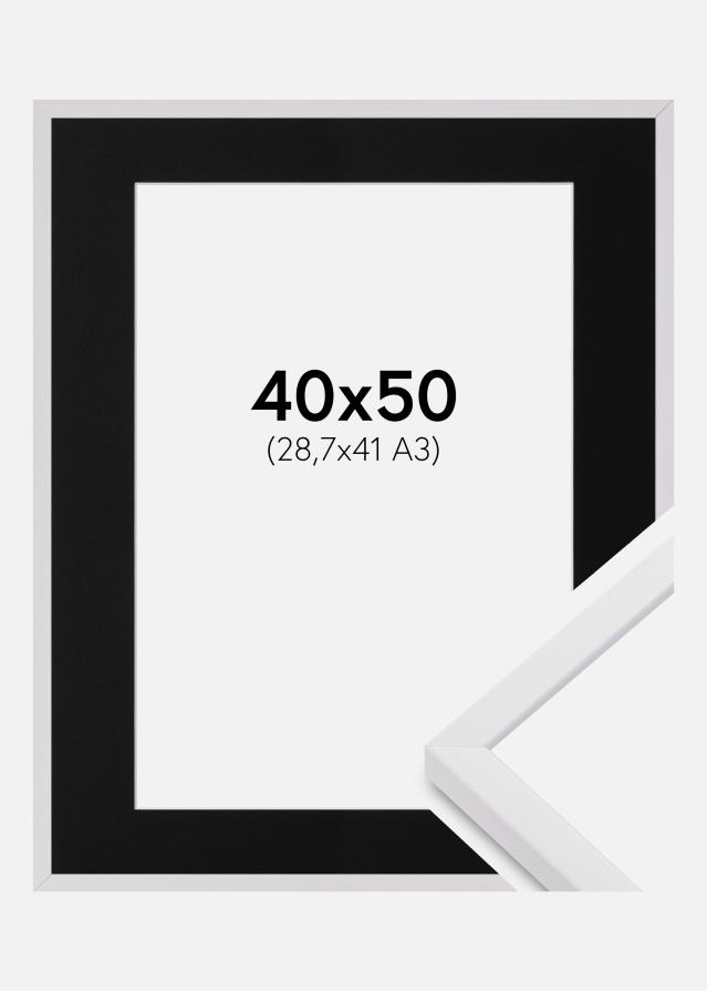 Ram med passepartou Fotolijst E-Line Wit 40x50 cm - Passe-partout Zwart 29,7x42 cm (A3)