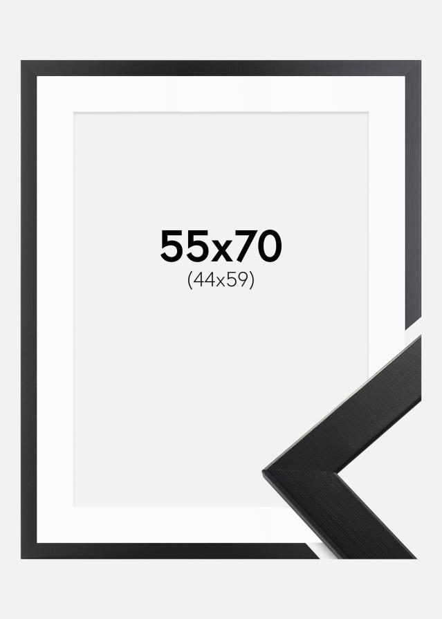 Ram med passepartou Fotolijst Trendline Zwart 55x70 cm - Passe-partout Wit 45x60 cm