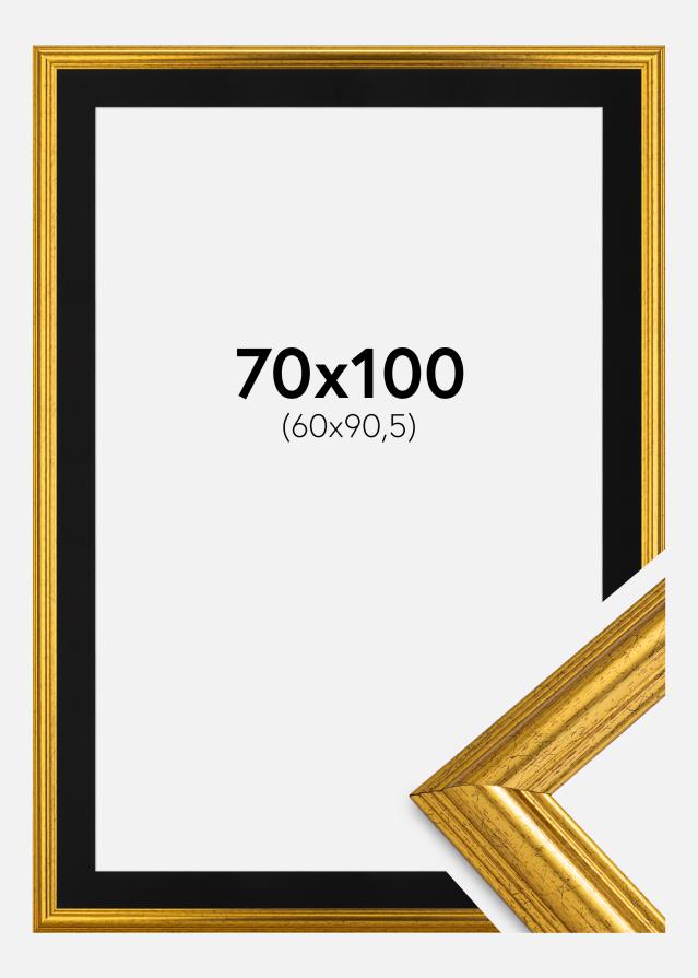 Ram med passepartou Fotolijst Västkusten Goud 70x100 cm - Passe-partout Zwart 61x91,5 cm