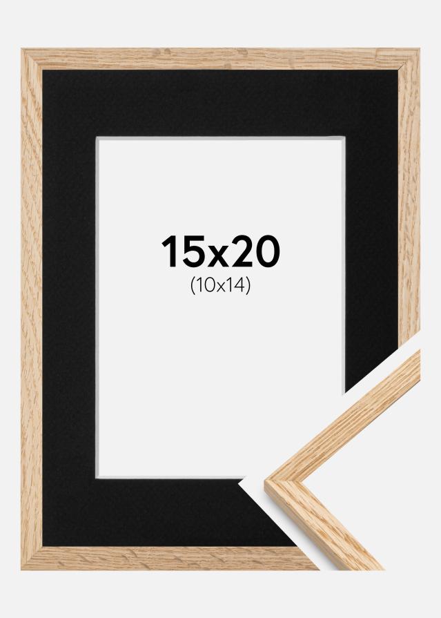 Ram med passepartou Fotolijst Smal Eikenhout 15x20 cm - Passe-partout Zwart 11x15 cm