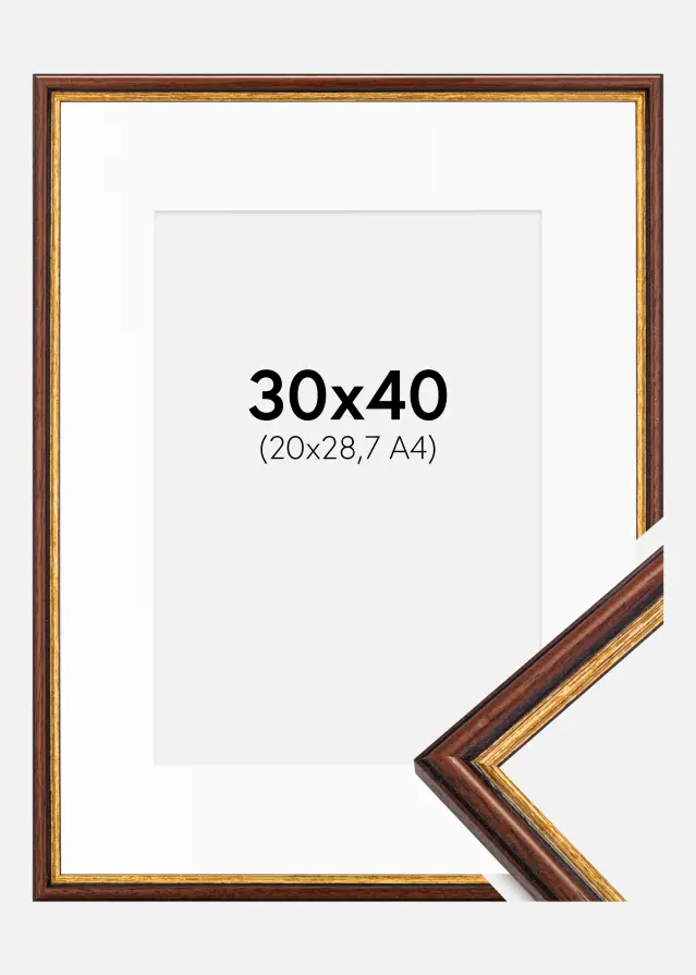 Ram med passepartou Fotolijst Horndal Bruin 30x40 cm - Passe-partout Wit 21x29,7 cm (A4)